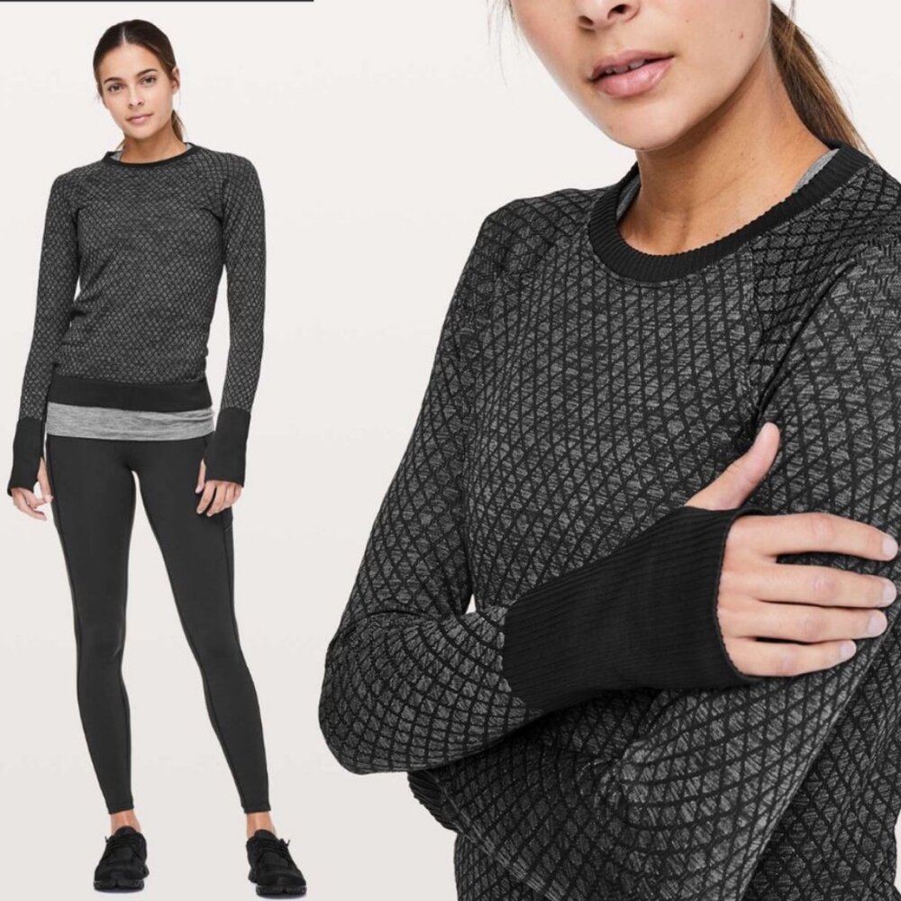 lululemon | Rest Less Long Sleeve Pullover Black Grey Diamond Pattern